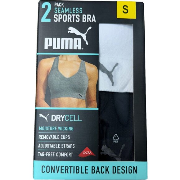 PUMA Sm 2 Pack Seamless Athletic Sports Bra Set Adjustable Cross Back Activewear - Picture 1 of 12